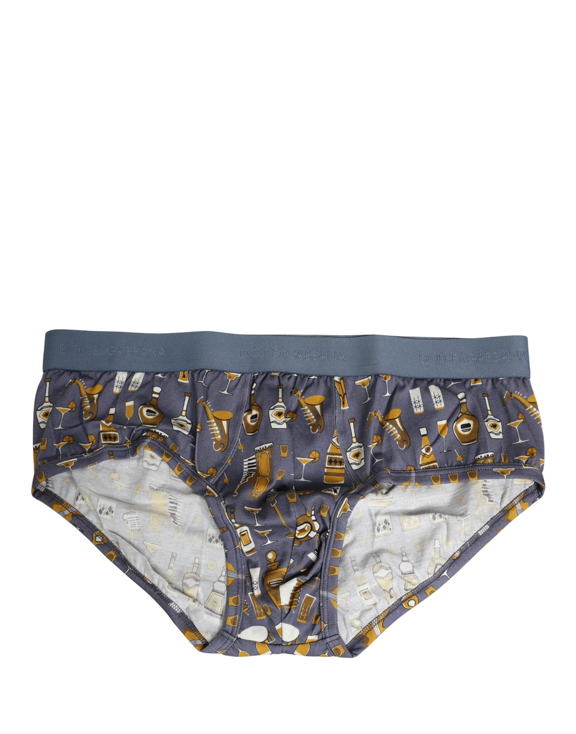Sous-vêtements masculins Dolce & Gabbana Brando Briefs gris avec motif jazz cocktail, confort et style.