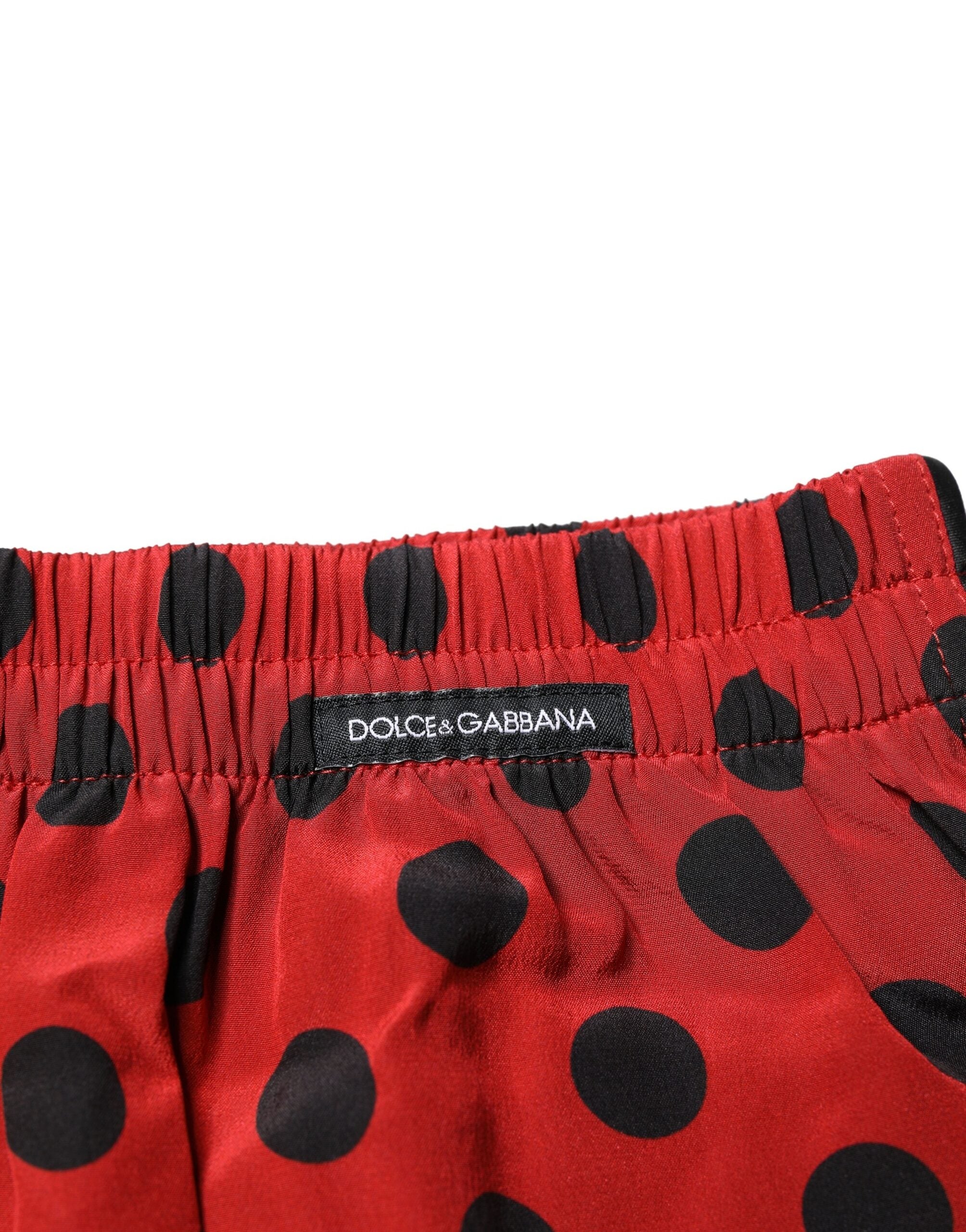 Boxers en soie rouge à pois Dolce & Gabbana, sous-vêtements confortables et élégants pour homme.