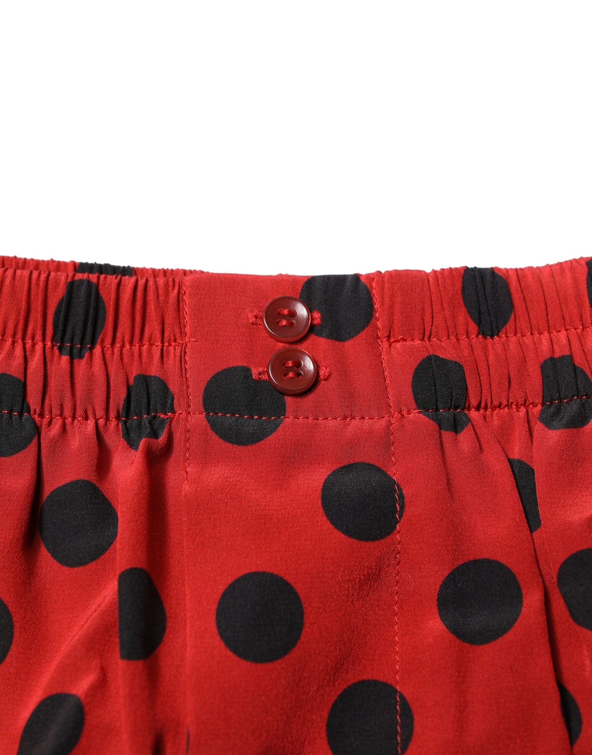 Boxers en soie rouge à pois Dolce & Gabbana, sous-vêtements masculins avec motif à pois, confort et style élégant.