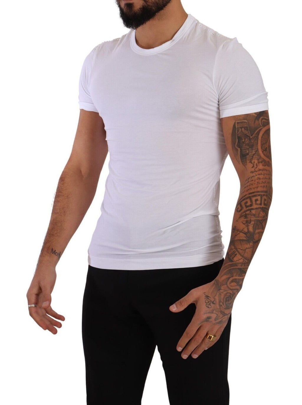 T-shirt blanc Dolce & Gabbana à col rond en coton stretch, vêtement intérieur confortable, vue de face.