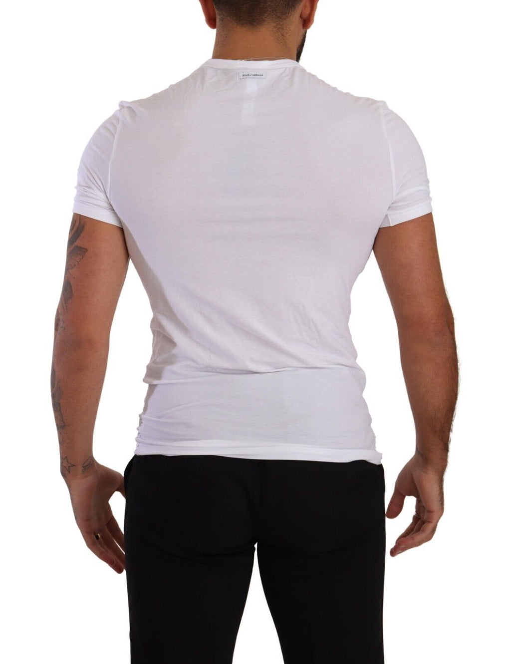 T-shirt blanc à col rond en coton extensible Dolce & Gabbana, vêtement de sous-vêtements pour homme.