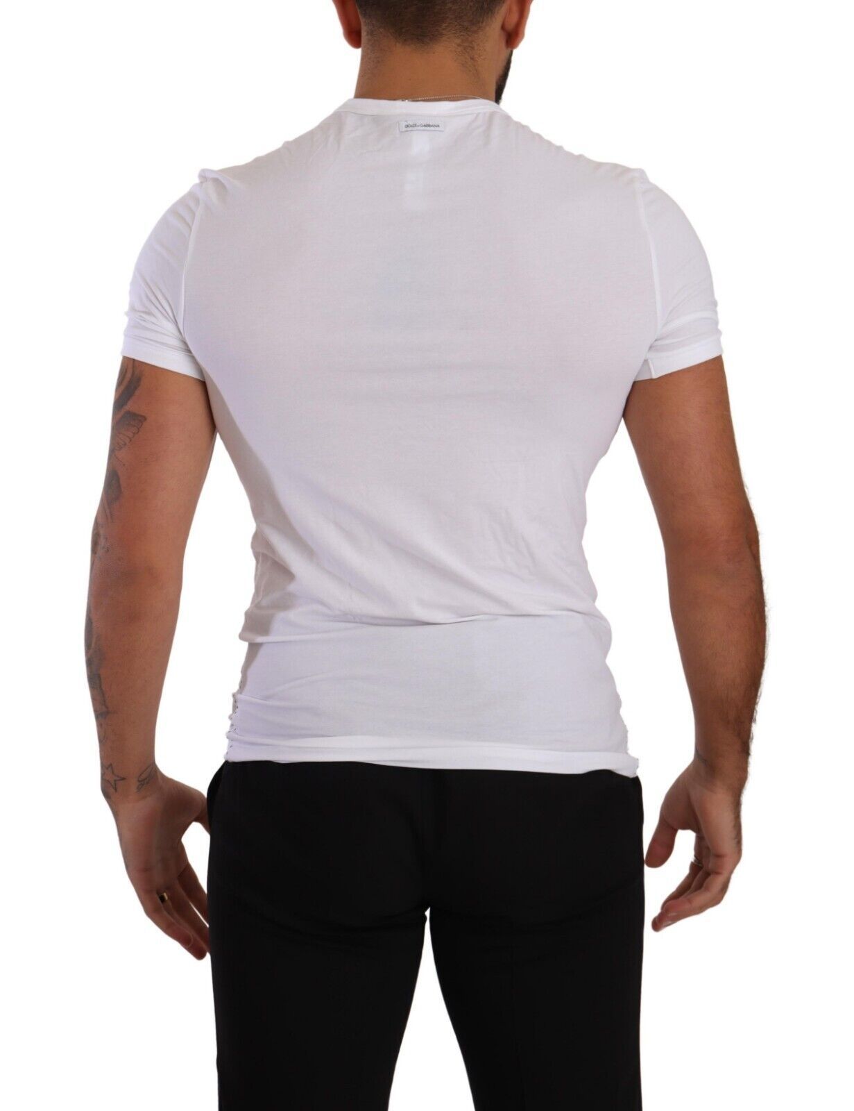 T-shirt blanc à col rond en coton extensible Dolce & Gabbana, vêtement de sous-vêtements pour homme.
