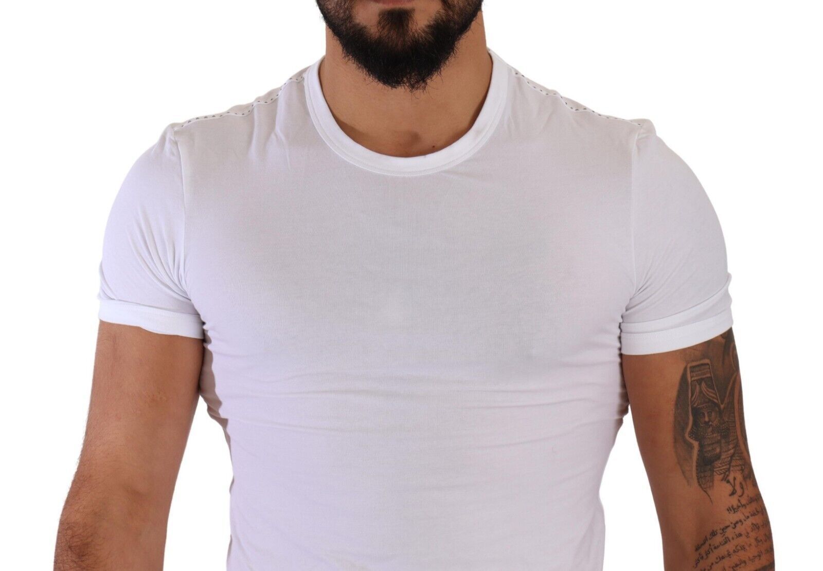 T-shirt blanc en coton stretch de Dolce & Gabbana, col rond, sous-vêtement homme, vue de face.