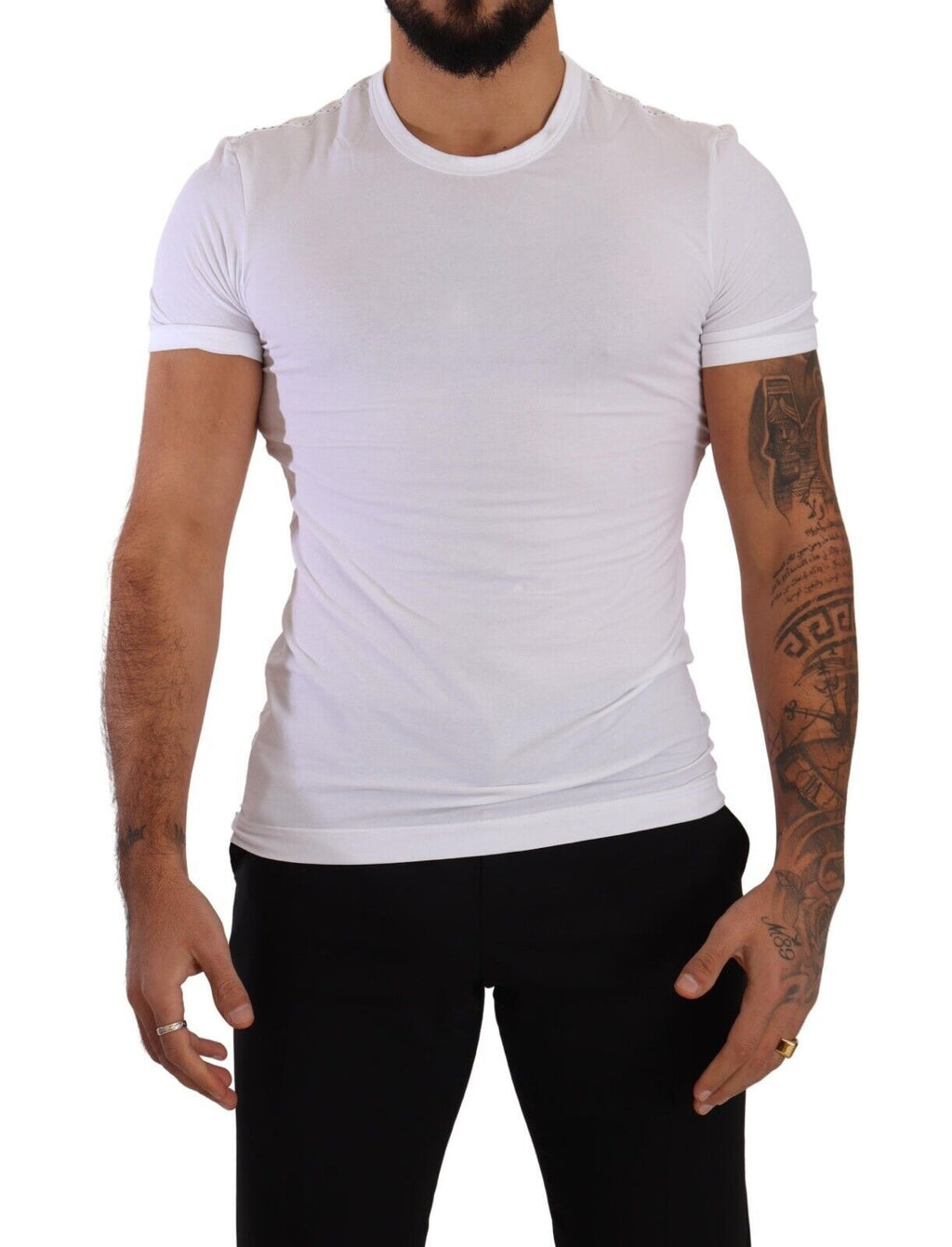 T-shirt blanc Dolce & Gabbana en coton stretch à col rond, sous-vêtements pour homme, vue de face.
