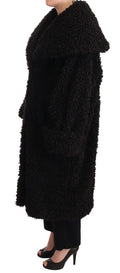 Manteau trench en polyester noir avec fourrure, veste Dolce & Gabbana, élégant et chaud, pour femme.