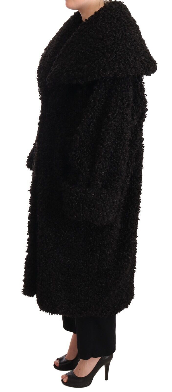 Manteau trench en polyester noir avec fourrure, veste Dolce & Gabbana, élégant et chaud, pour femme.