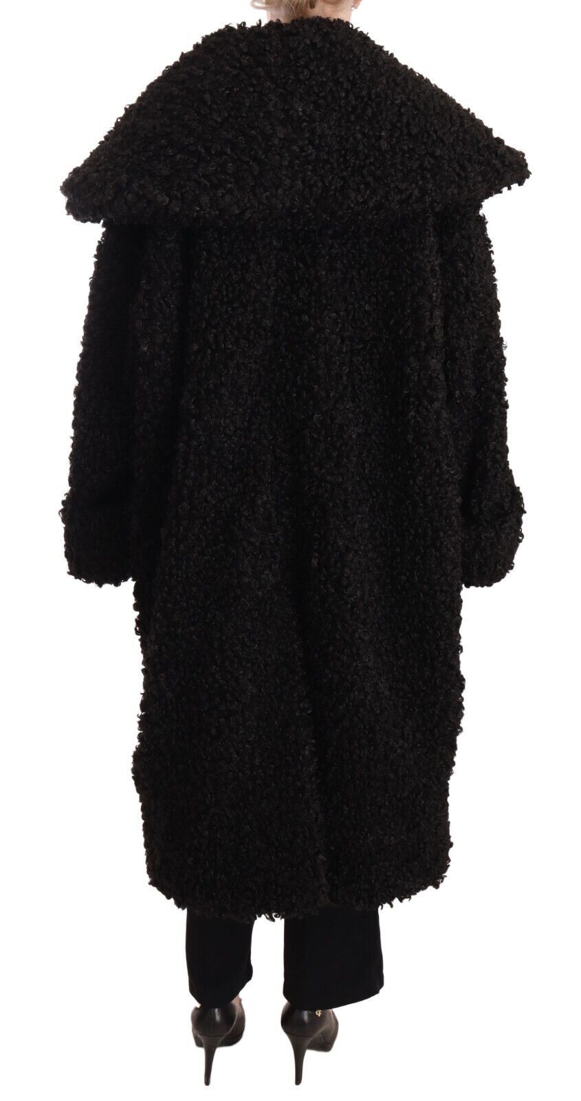 Manteau trench noir en polyester et fourrure de Dolce & Gabbana, veste élégante avec ceinture et détails sophistiqués.