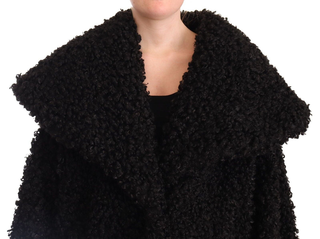Veste trench en polyester noir avec fourrure Dolce & Gabbana, coupe élégante et design sophistiqué.