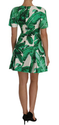 Robe crayon Dolce & Gabbana A-Line avec motif banane, feuilles de palmier et cristaux, élégante et sophistiquée.