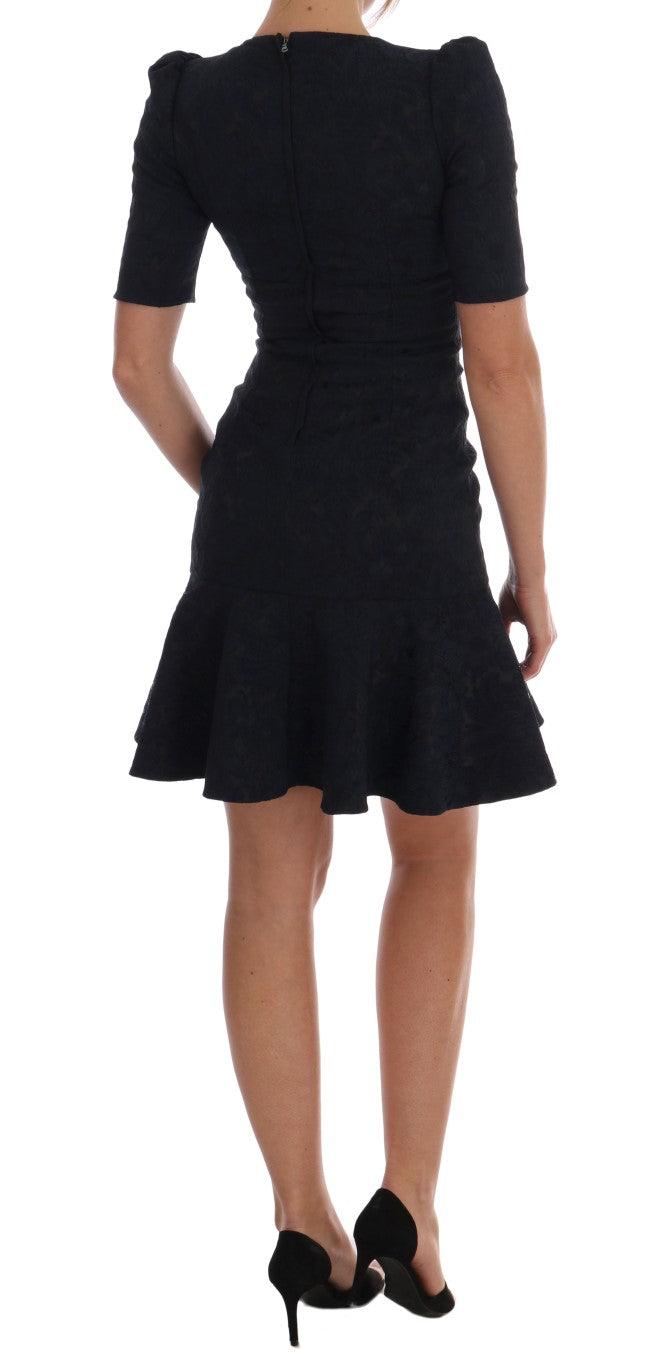 Robe mini évasée noire et bleue de Dolce & Gabbana, style élégant avec coupe flared, vue front sur la robe.