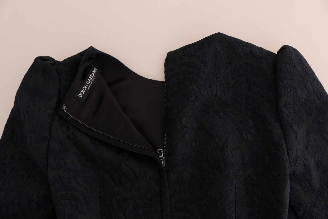 Robe courte noire et bleue Dolce & Gabbana à coupe évasée, style mini robe pour femme.