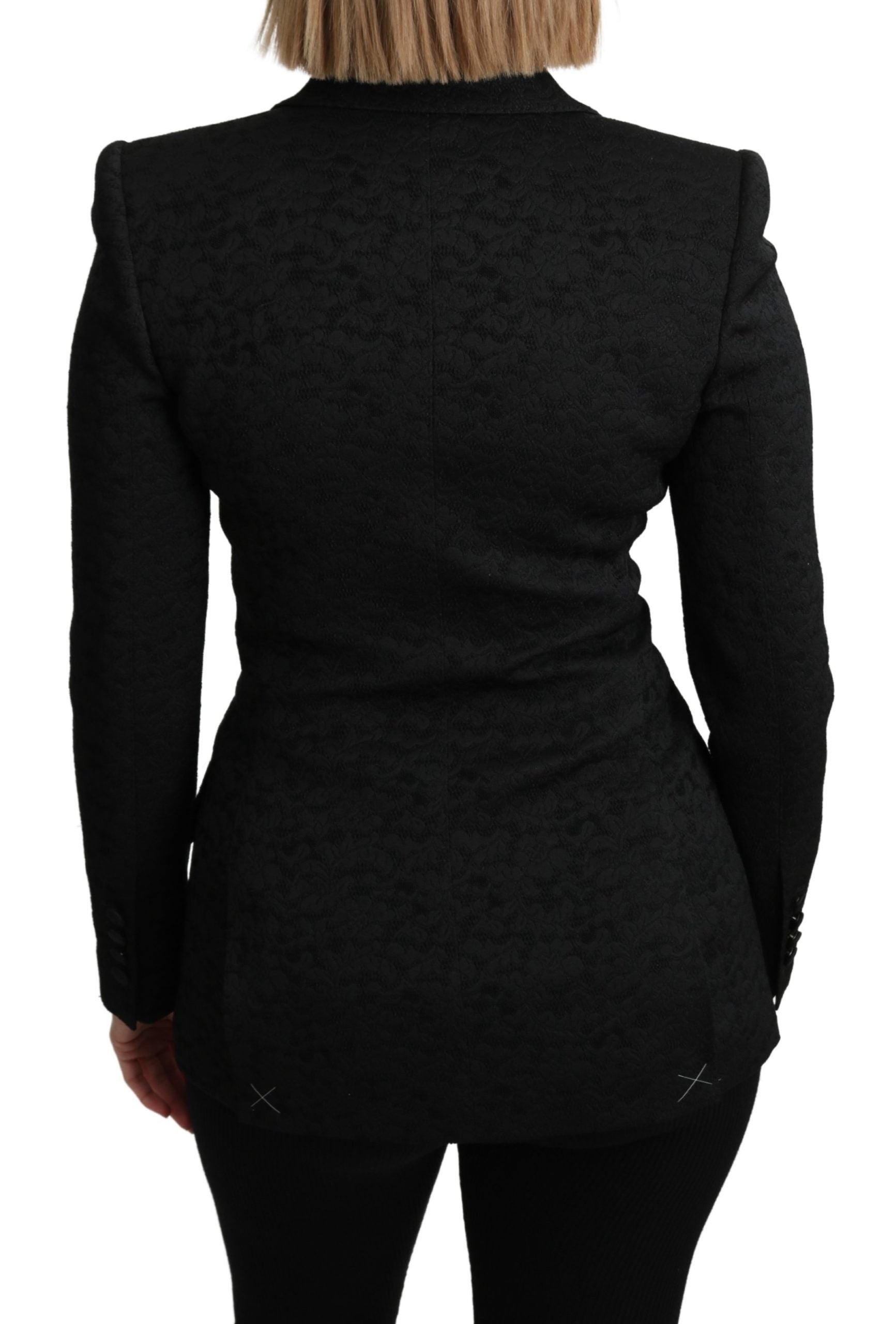 Veste blazer en brocart noir Dolce & Gabbana à un seul bouton, coupe élégante et sophistiquée pour homme.