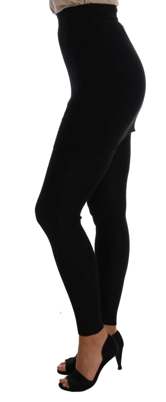 Collants en cachemire et soie noirs Dolce & Gabbana, extensibles, confortables, pour femmes.