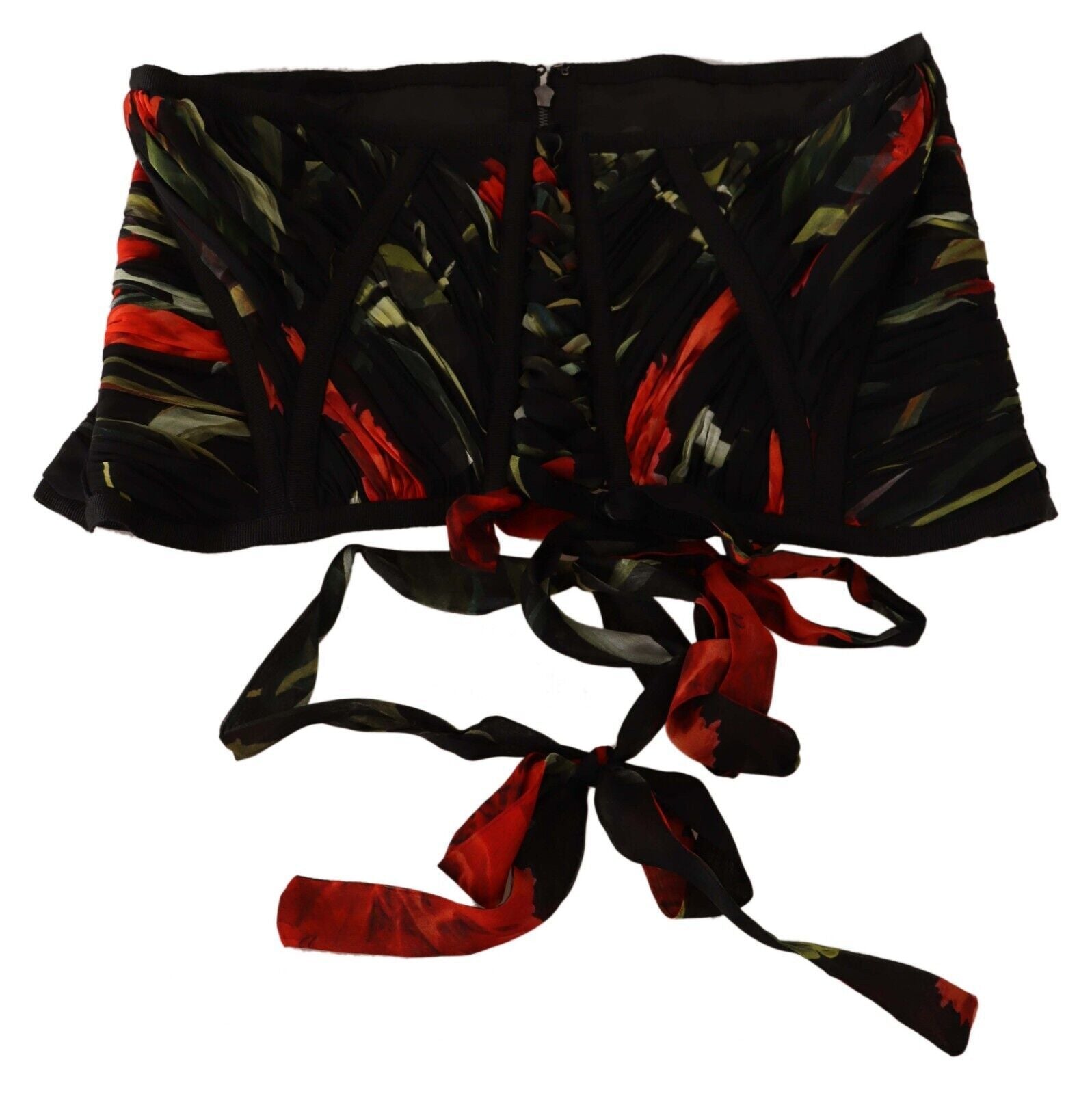 Ceinture corset noire Dolce & Gabbana en satin stretch avec bande de taille ajustable et détails élégants.