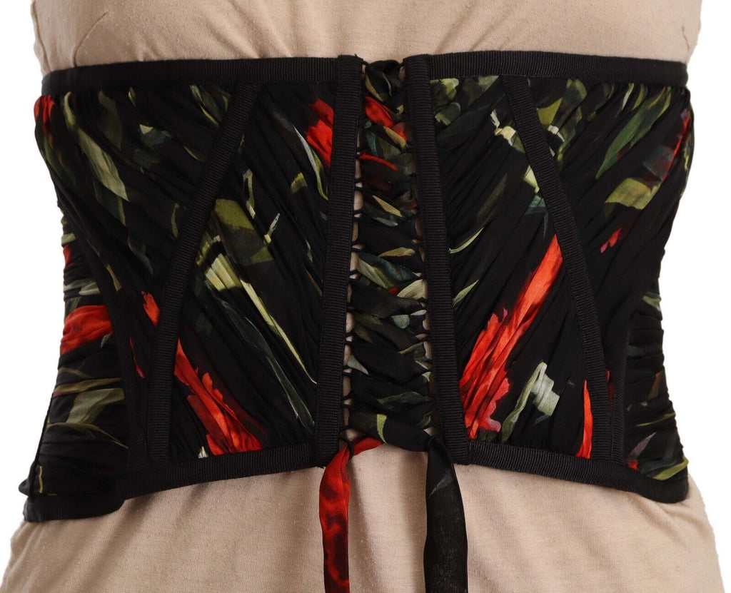 Ceinture corset noire Dolce & Gabbana en stretch et soie, avec bande à la taille, pour un style élégant et sophistiqué.