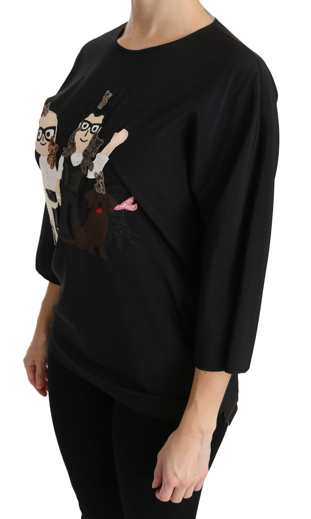 T-shirt en soie noir Dolce & Gabbana #dgfamily, haut élégant avec logo visible sur le devant.