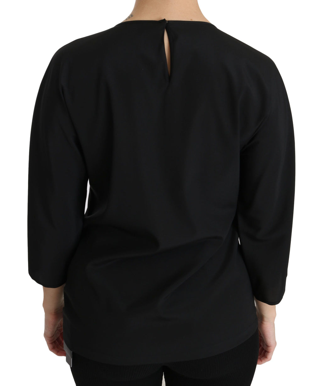 T-shirt en soie noir Dolce & Gabbana #dgfamily, top élégant avec logo visible sur le devant.