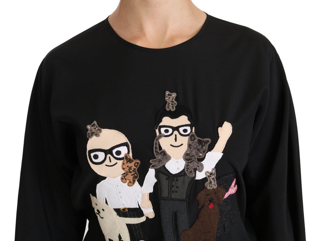 T-shirt en soie noir Dolce & Gabbana #dgfamily, haut élégant avec logo, porté sur mannequin.