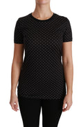 T-shirt noire Dolce & Gabbana à pois, col rond, en coton, vue de face avec détails du design à pois.