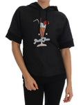 Pull à capuche noir Dolce & Gabbana Fairy Tale avec cristaux, style élégant et détails sophistiqués pour femme.