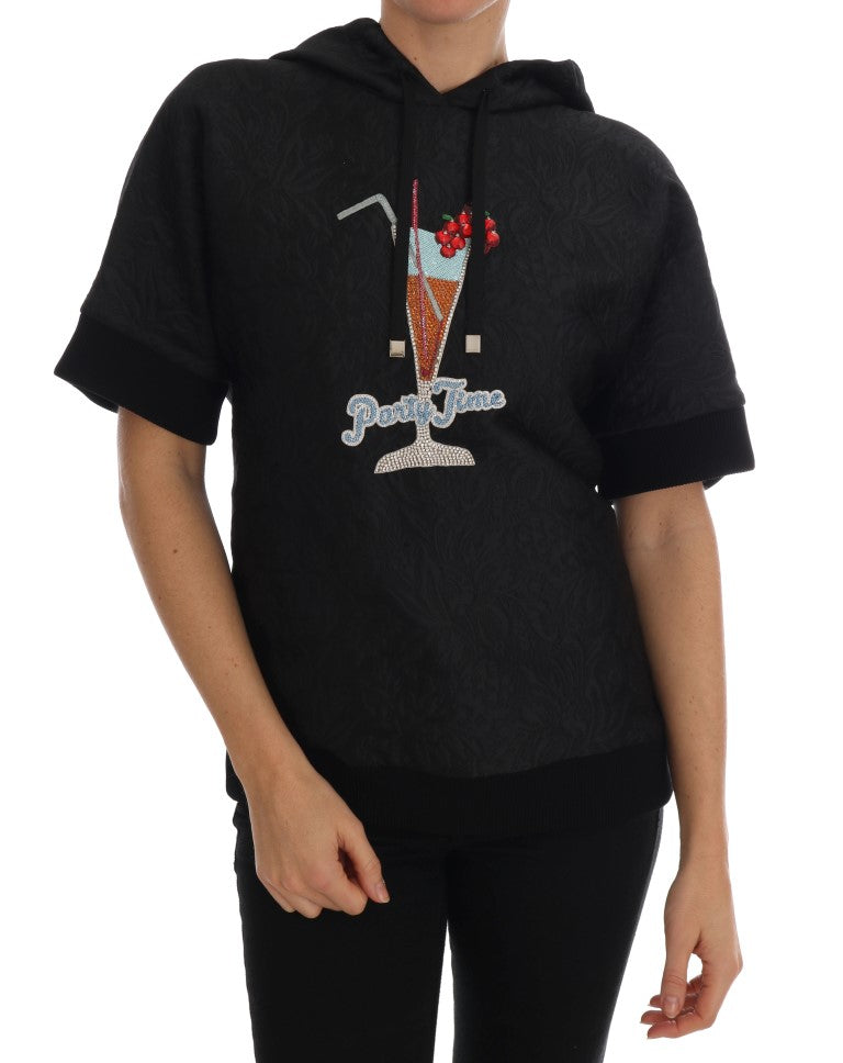 Pull à capuche noir Dolce & Gabbana Fairy Tale avec cristaux, style élégant et détails sophistiqués pour femme.