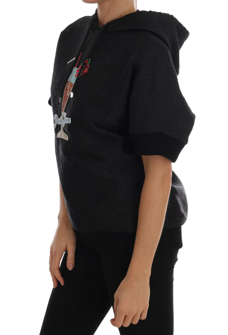 Pull à capuche noir Dolce & Gabbana Fairy Tale avec cristaux, design élégant et détaillé, visible en gros plan.