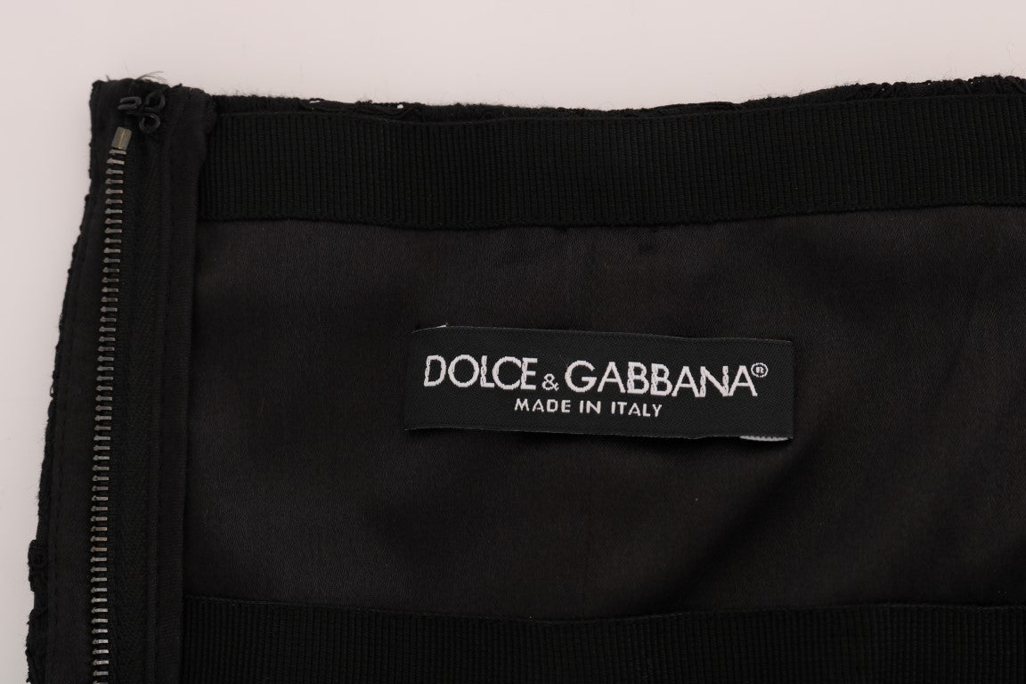 Jupe longue noire Dolce & Gabbana à motifs floraux, découpes en dentelle et coupe en A.