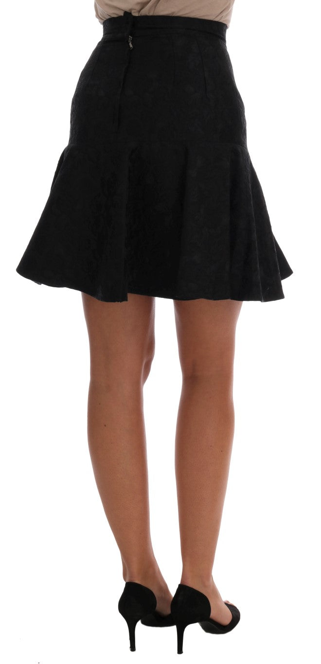 Jupe trapèze en soie jacquard florale noire de Dolce & Gabbana, élégante et sophistiquée.