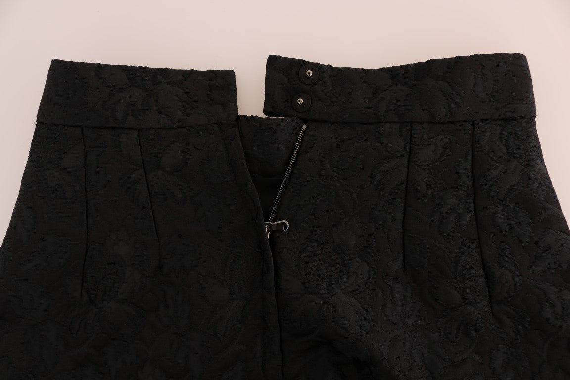 Jupe trapèze en jacquard de soie noire à motif floral Dolce & Gabbana, élégante et sophistiquée.