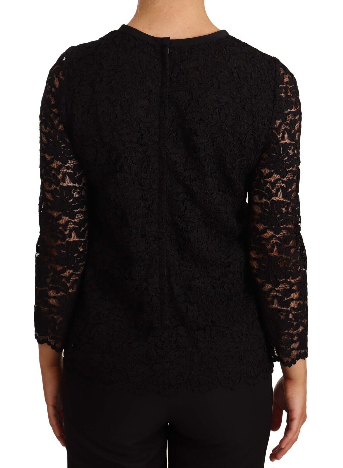 Blouse noire en dentelle florale en nylon de Dolce & Gabbana, avec détails élégants et style sophistiqué.