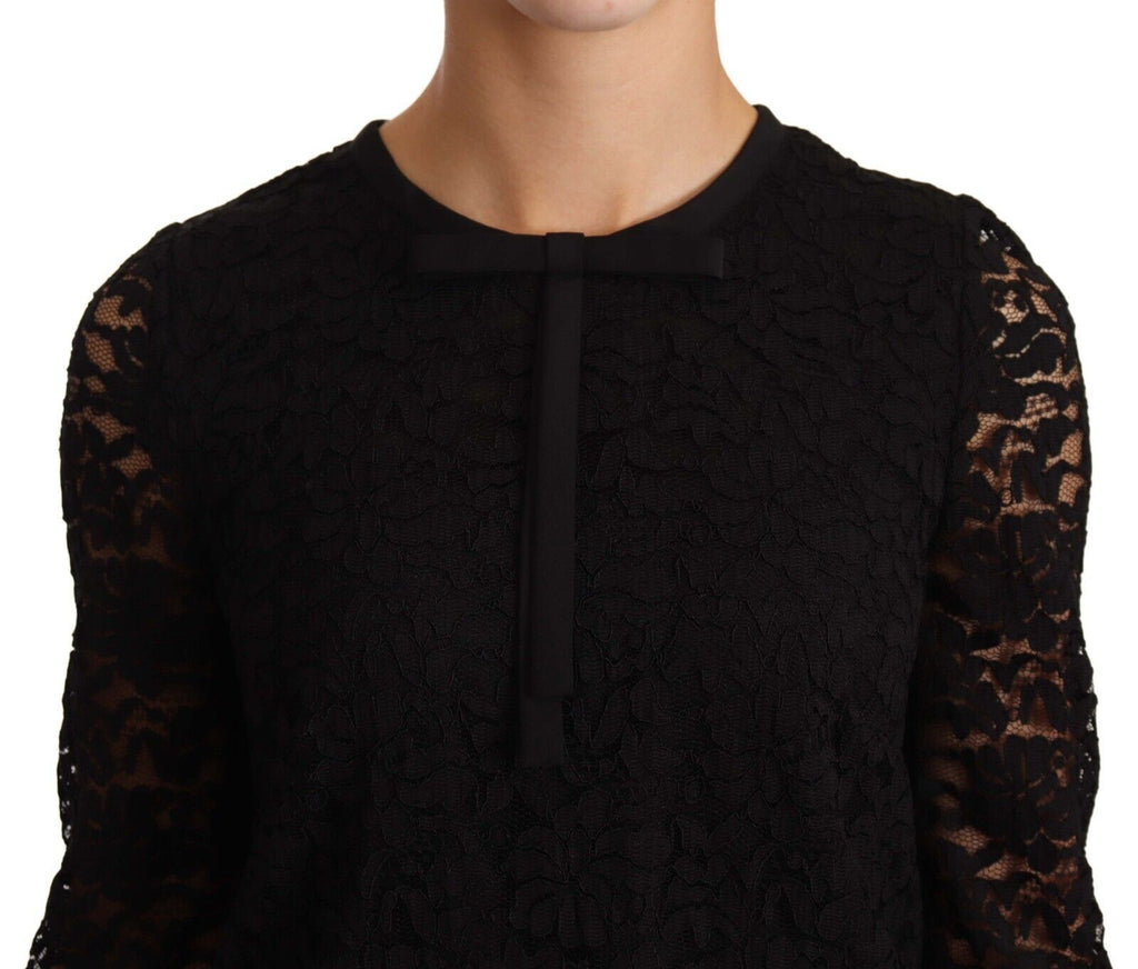 Blouse en dentelle florale noire de Dolce & Gabbana, en nylon, avec détails élégants et coupe féminine.