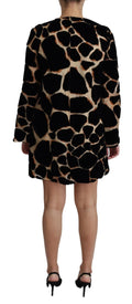 Robe courte noire Dolce & Gabbana à imprimé girafe, style décontracté et élégant, en tissu léger avec coupe droite.