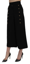 Pantalons noirs Dolce & Gabbana à taille haute, coupe large et raccourcie, en tissu léger, mode élégante et moderne.