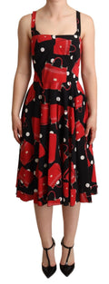Robe mi-longue Dolce & Gabbana à imprimé rouge et noir, style A-line, en tissu fluide.