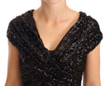 Robe longue noire Dolce & Gabbana à sequins, épaules dénudées et style élégant, vue de face sur mannequin.