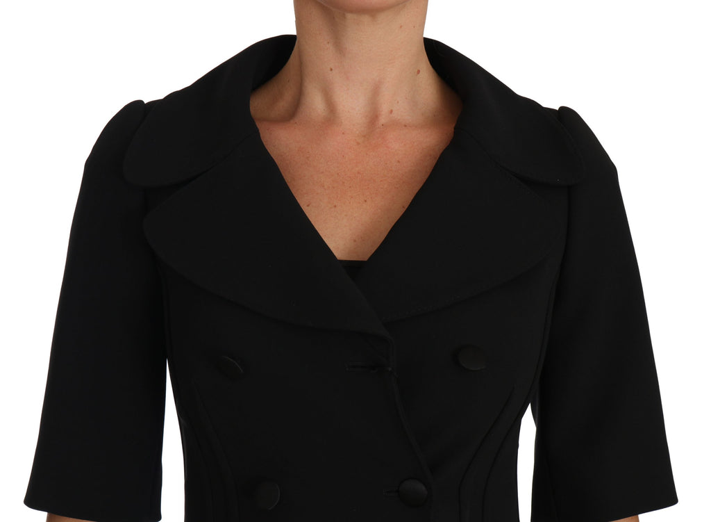 Veste blazer courte en laine noire Dolce & Gabbana, coupe ajustée et élégante.