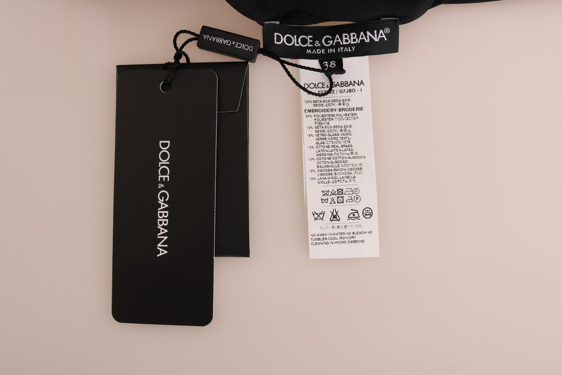 Haut en soie noire Dolce & Gabbana Fairy Tale avec détails en cristaux et design élégant.