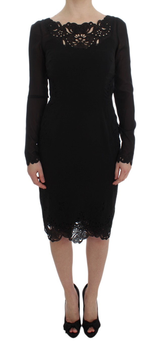 Robe noire en soie extensible de coupe ajustée de Dolce & Gabbana, élégante et sophistiquée.