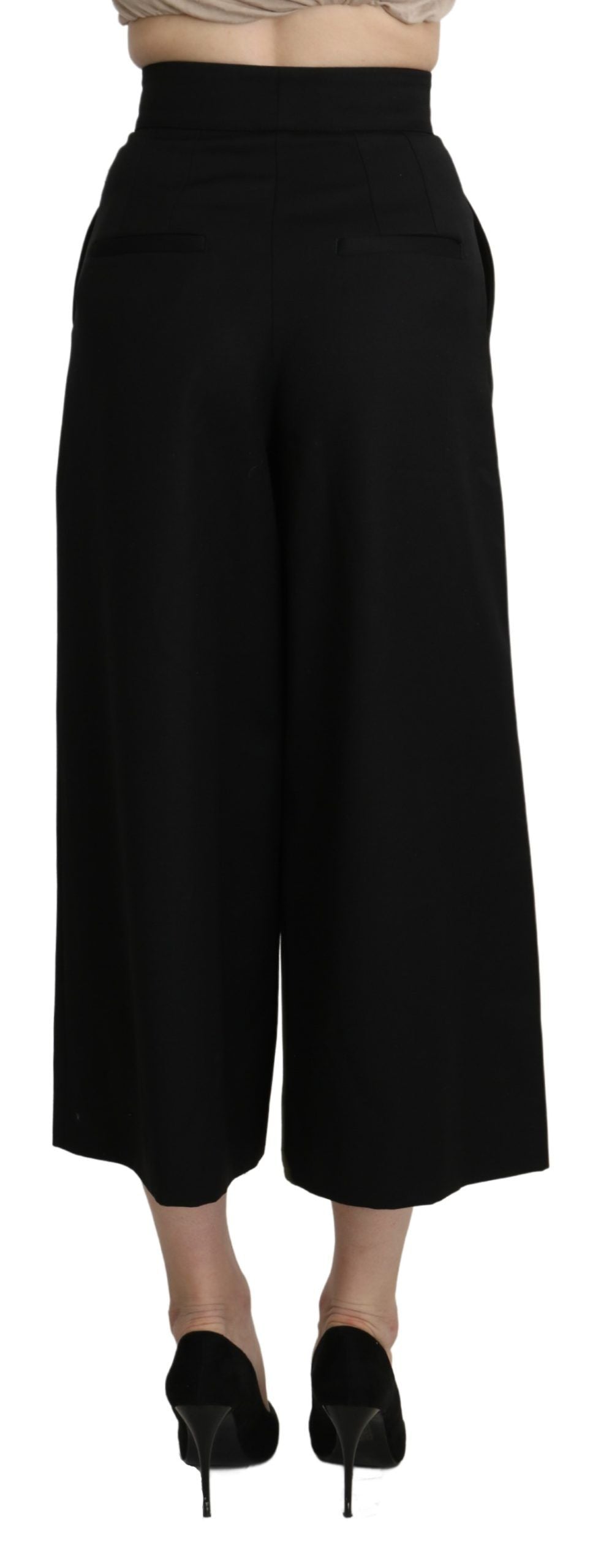 Pantalon large en laine noire Dolce & Gabbana, coupe cropped, pantalon à jambes larges pour un style élégant.
