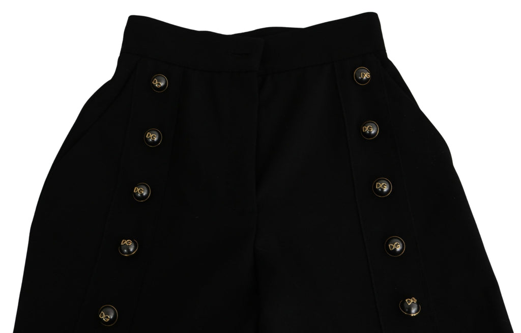 Pantalon large en laine noire Dolce & Gabbana, coupe cropped, avec jambes larges et style élégant.