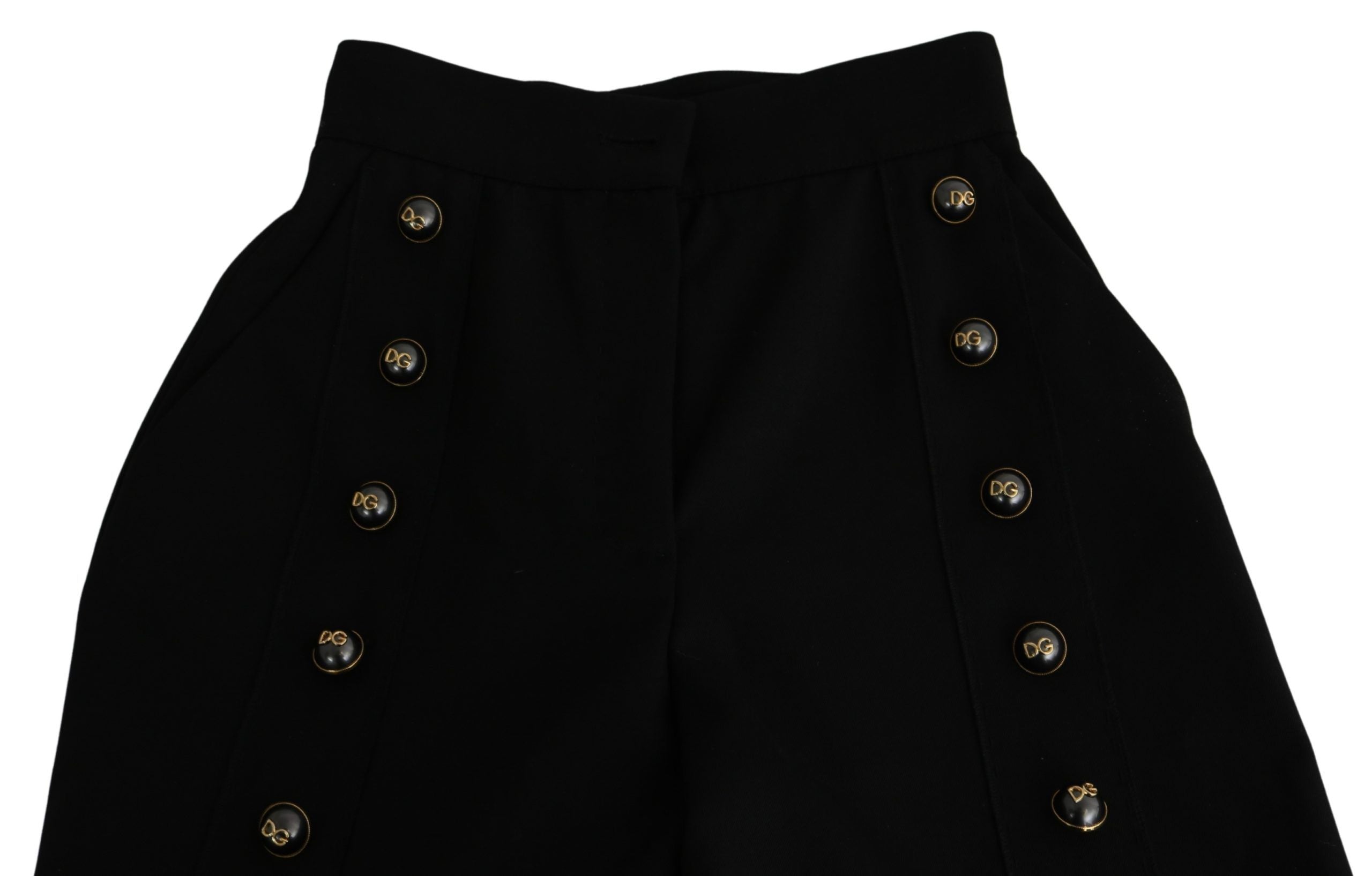 Pantalon large en laine noire Dolce & Gabbana, coupe cropped, avec jambes larges et style élégant.