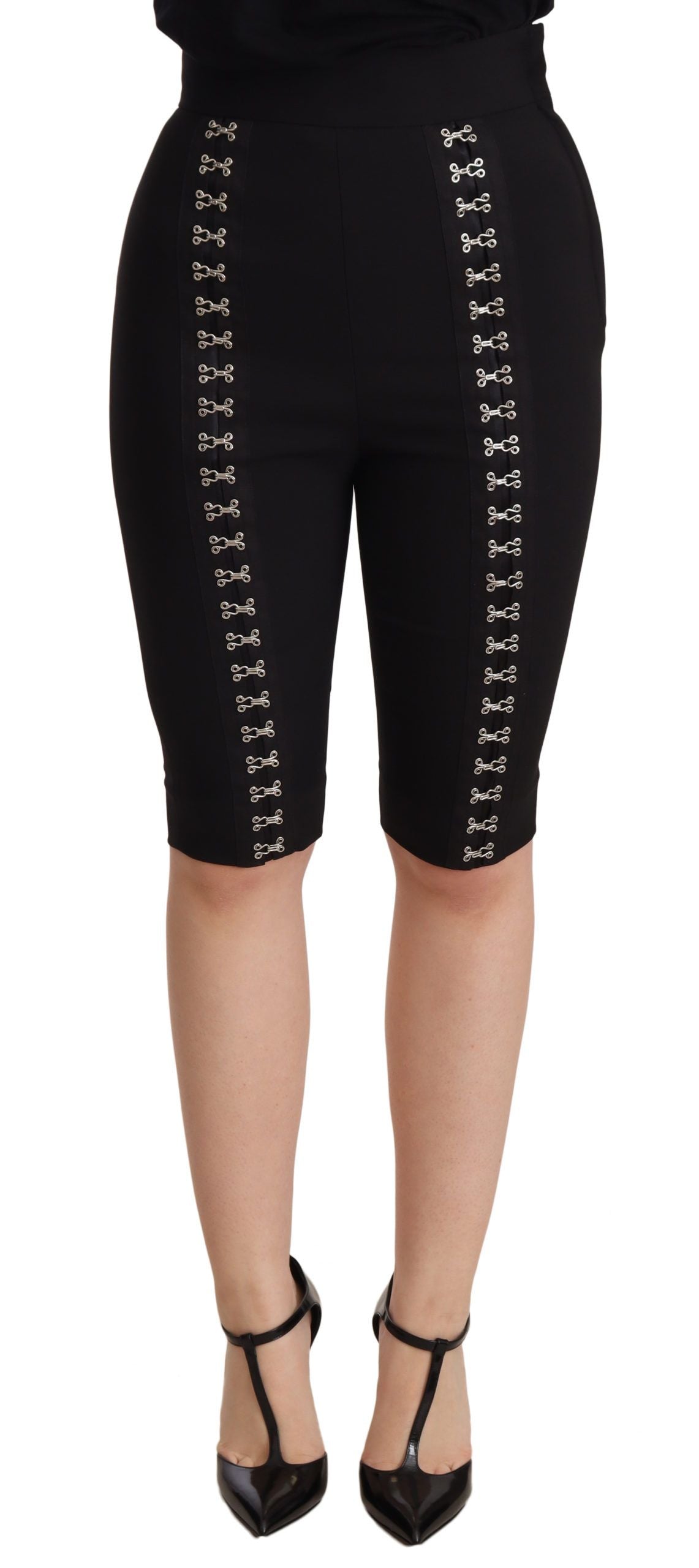 Short en laine noire Dolce & Gabbana, coupe slim, taille haute, ajusté et élégant, pour un style sophistiqué.