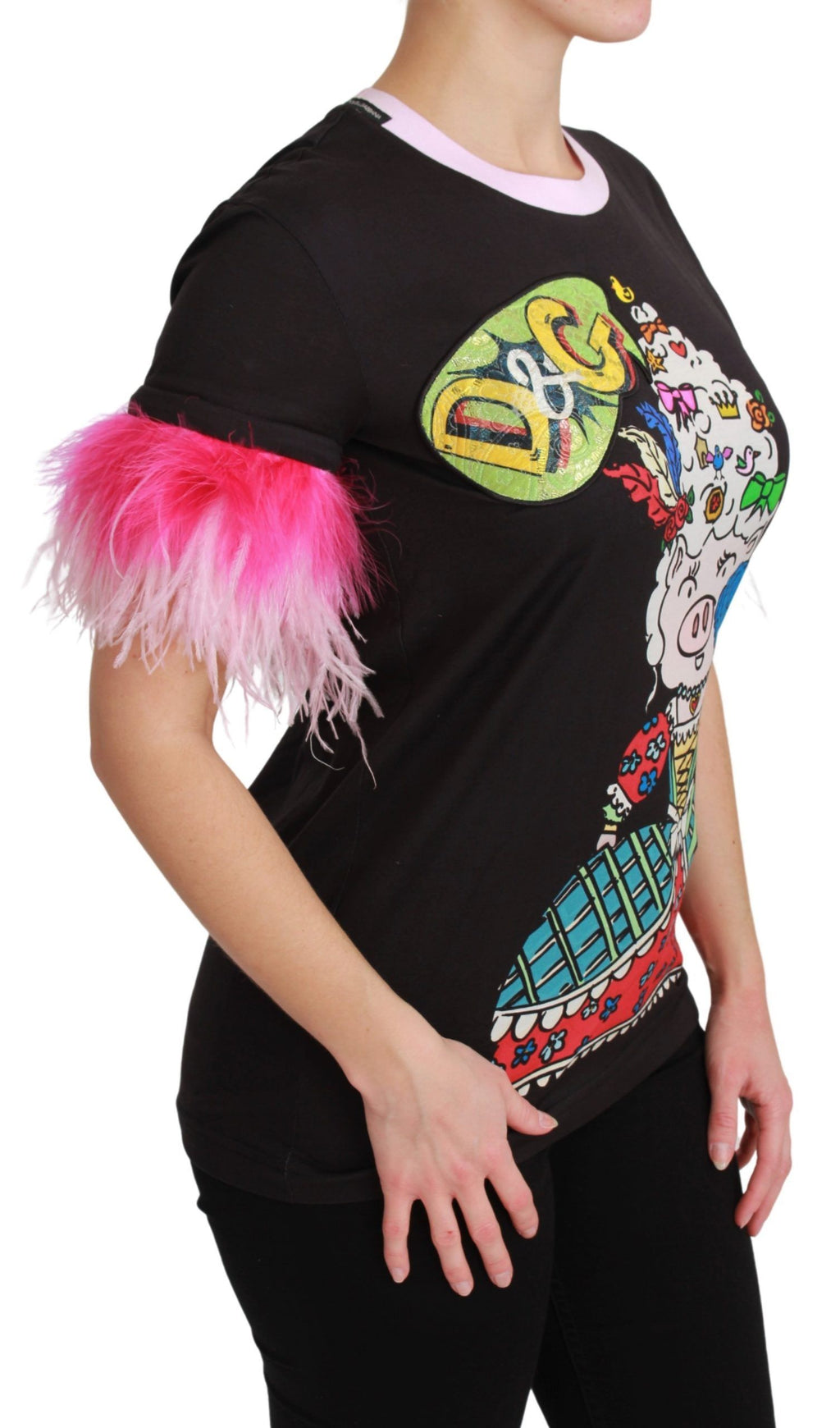 T-shirt noir Dolce & Gabbana Year of the Pig en coton avec motif imprimé, vue de face.