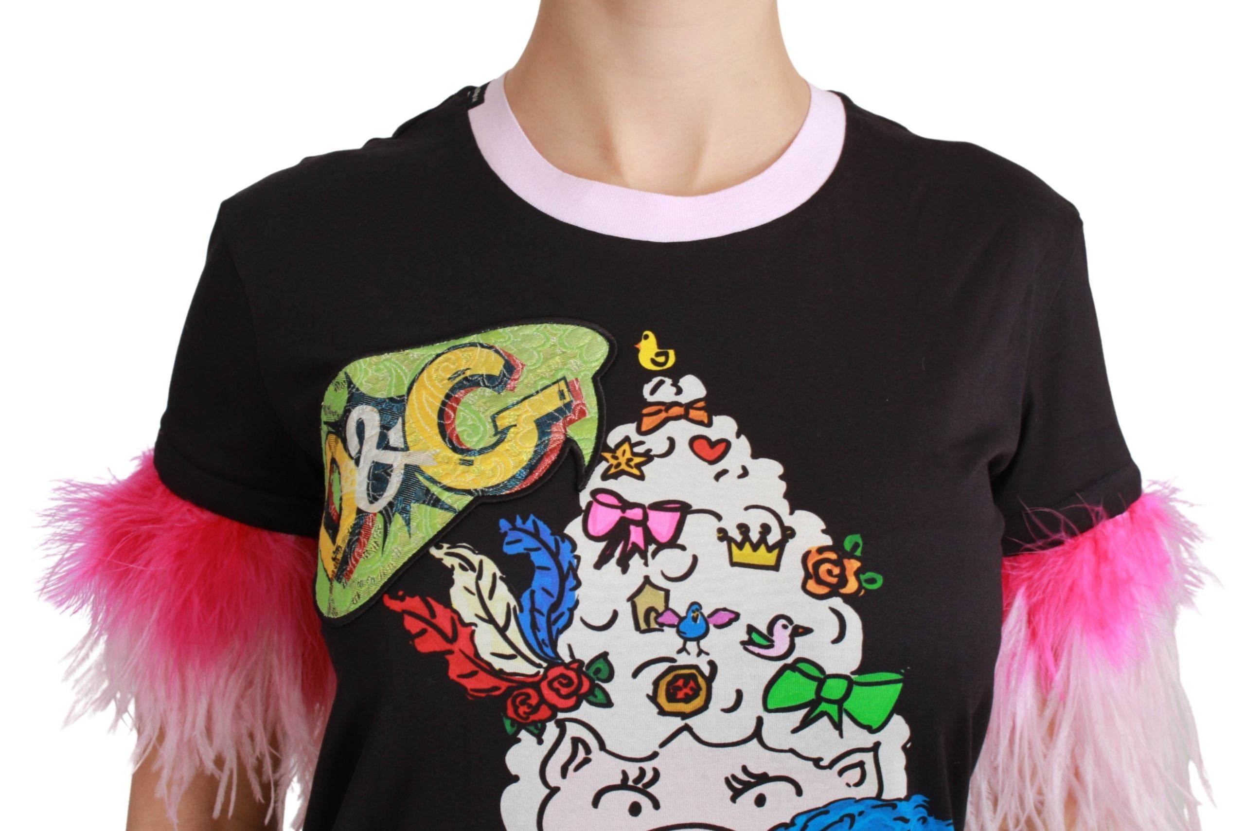 T-shirt noir Dolce & Gabbana Year of the Pig en coton, avec design graphique visible sur le devant.