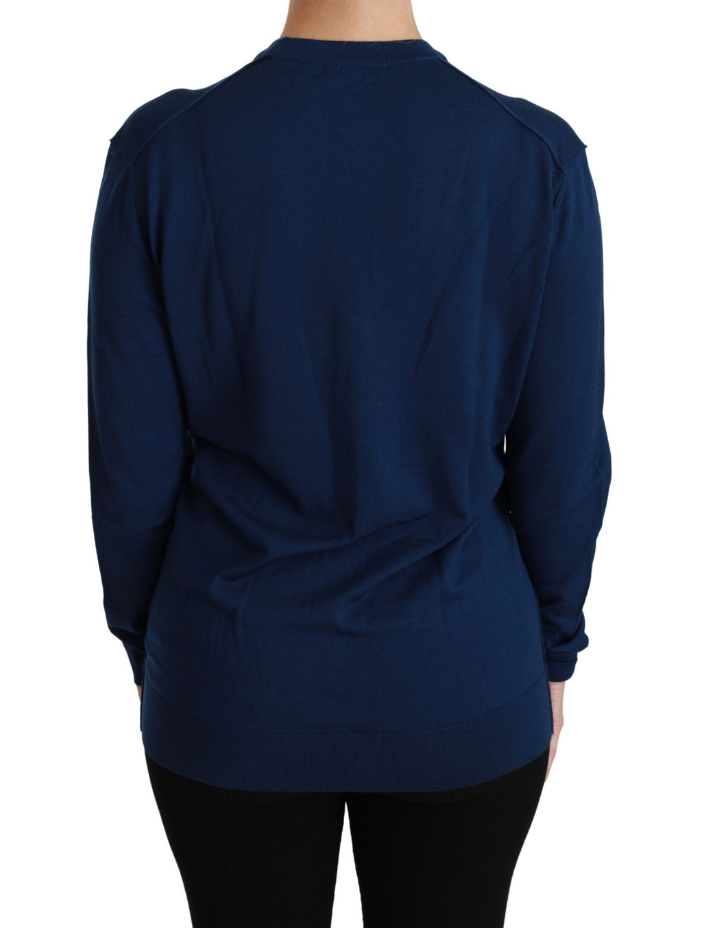 Cardigan bleu Dolce & Gabbana en laine vierge avec boutons, élégant pull à manches longues et coupe classique.