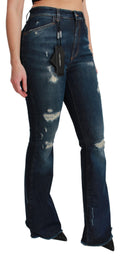 Jeans évasés en denim bleu Dolce & Gabbana en coton extensible, style décontracté et tendance pour femmes.
