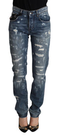 Dolce & Gabbana Blue Distressed Denim BOYFRIEND Skinny Jeans - La luxence
