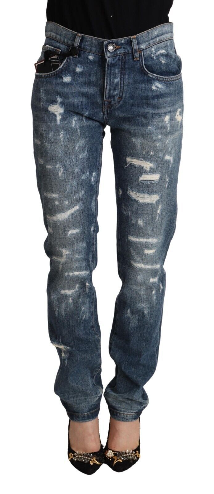Dolce & Gabbana Blue Distressed Denim BOYFRIEND Skinny Jeans - La luxence