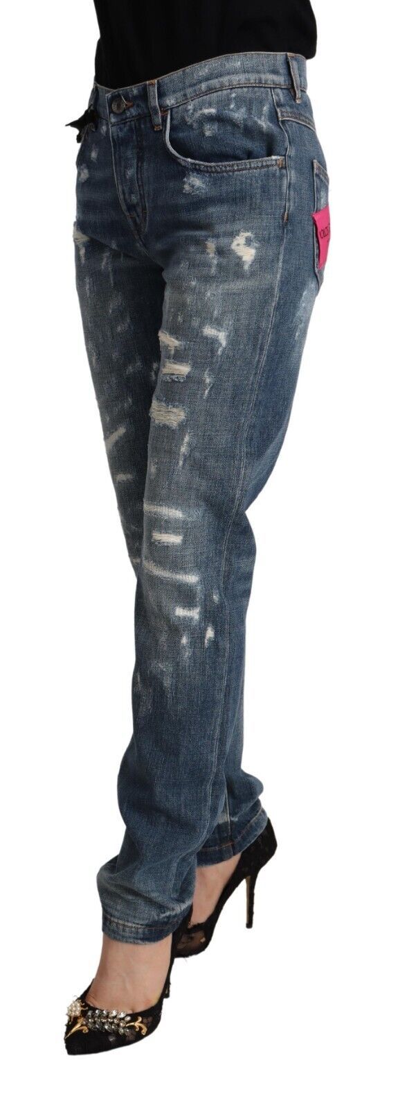 Dolce & Gabbana Blue Distressed Denim BOYFRIEND Skinny Jeans - La luxence