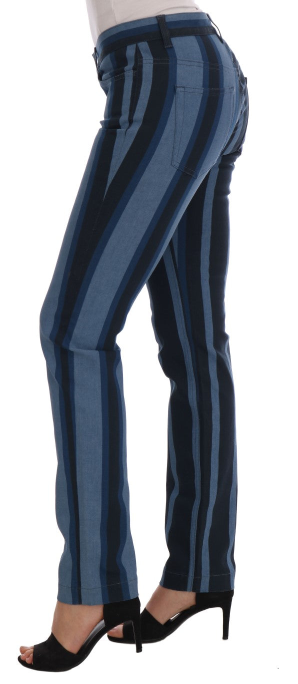 Jeans en coton rayés bleus Dolce & Gabbana pour fille, style décontracté avec bandes colorées.